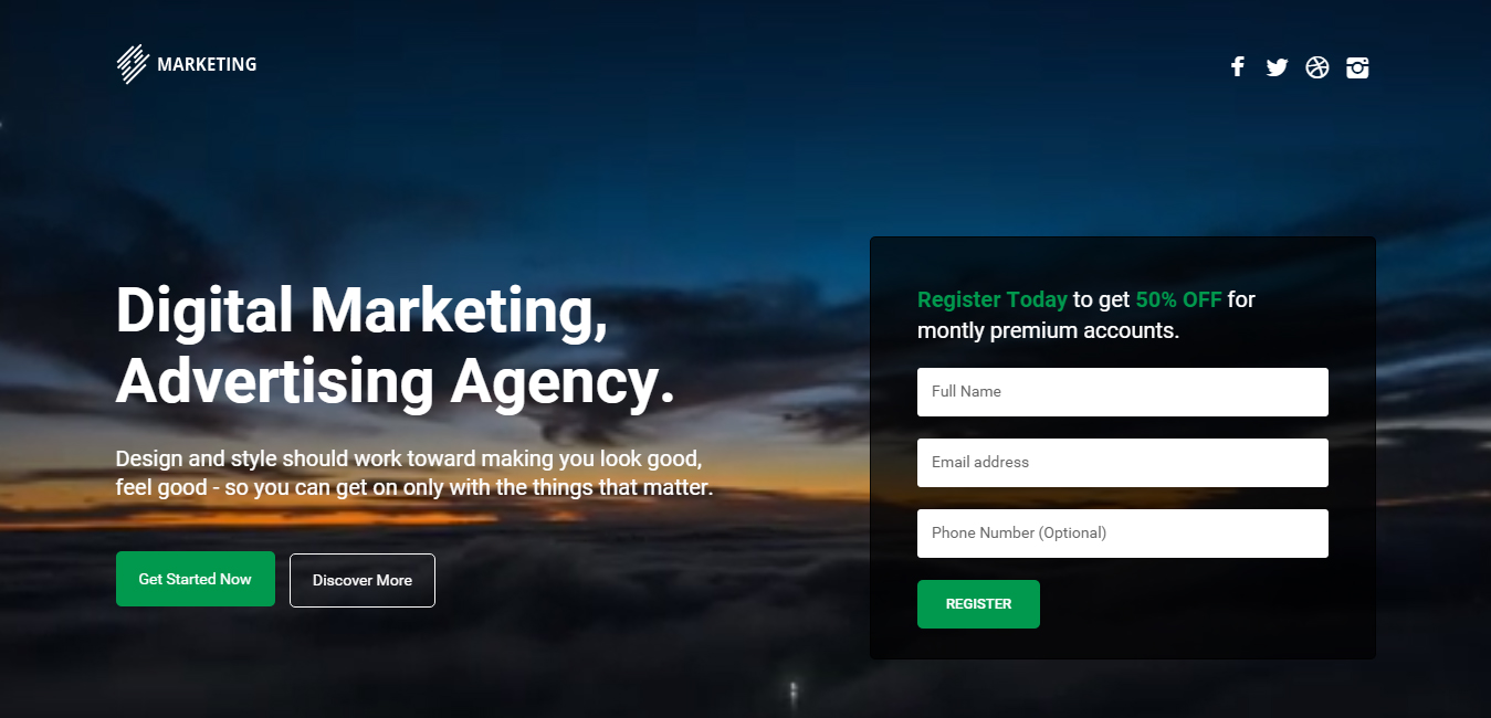 Marketing - WordPress Landing Page Bootstrap Theme