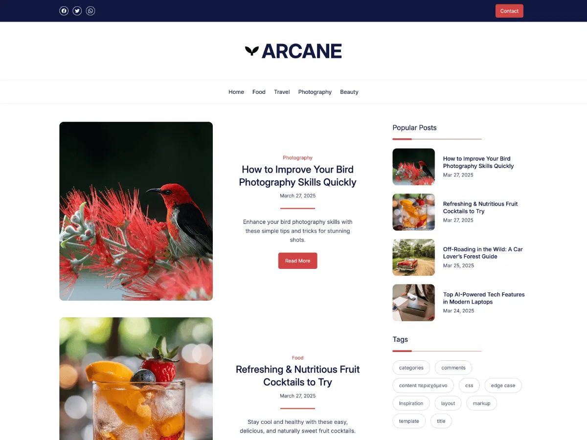 Arcane – Free Lifestyle Blog WordPress Theme